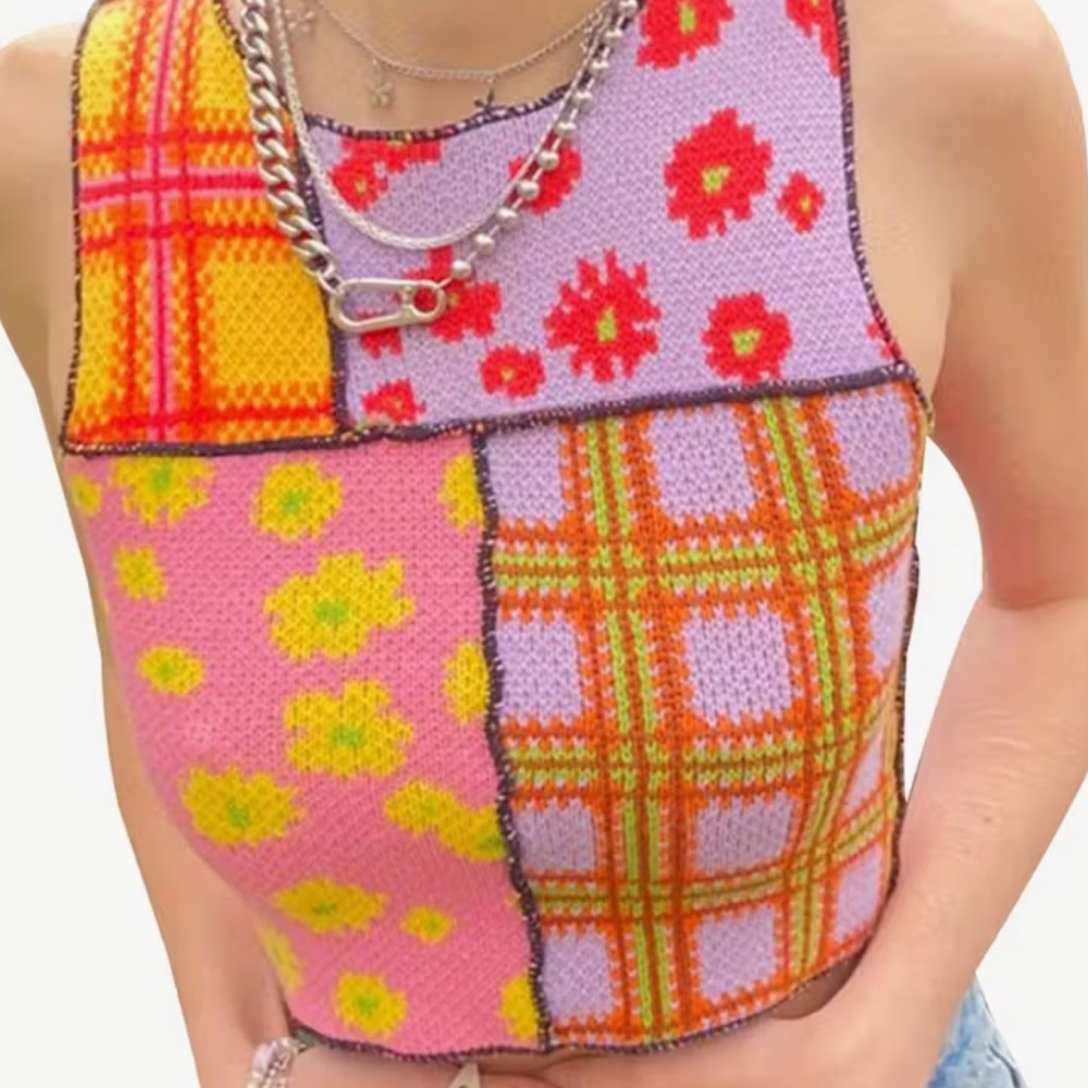 Colorful Patchwork Knit Tank Top Y2K